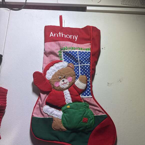Personalized 'Anthony' Christmas Stocking with Santa Bear Design - Picture 2 of 3